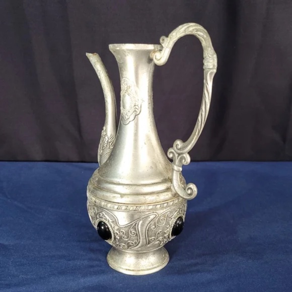 Vintage Pewter Ornate Pitcher with Inset Stones - Picture 7 of 12